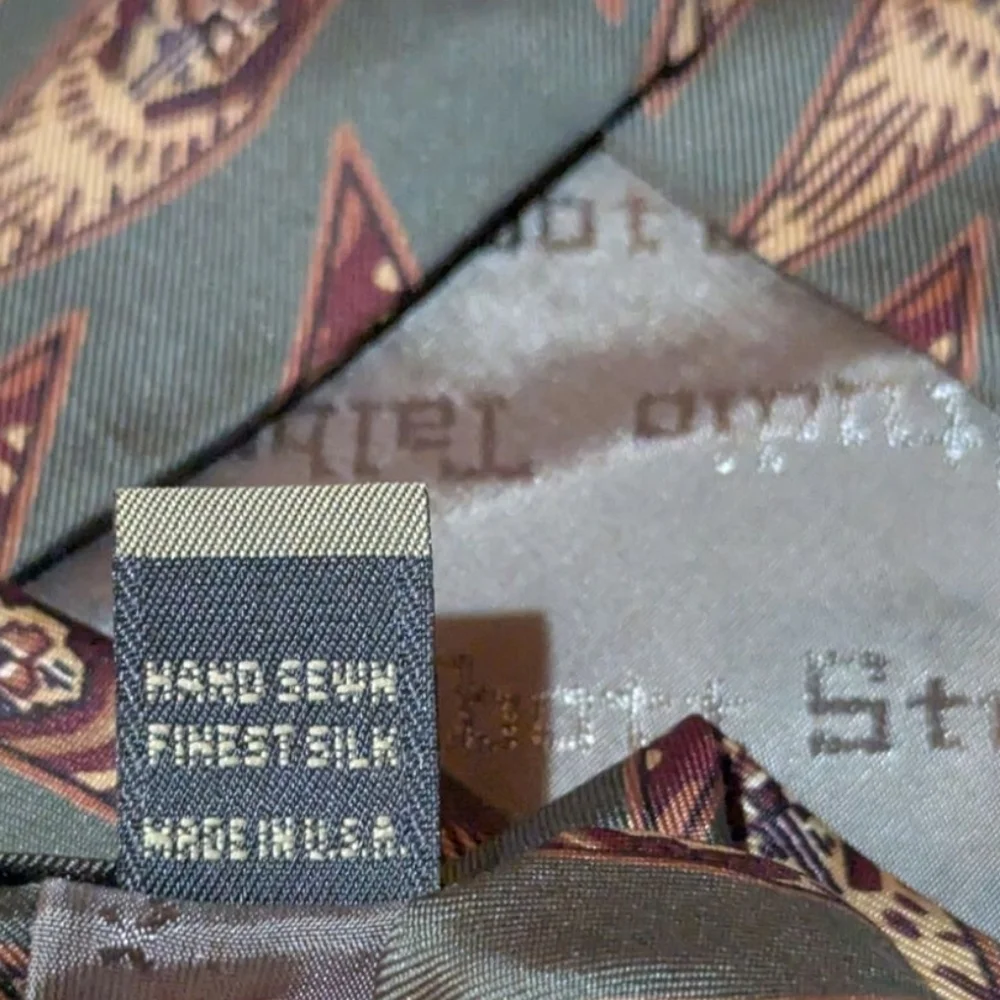 Robert Talbott Studio Nordstrom Silk Neck Tie Vintage Pattern Green Grey Maroon